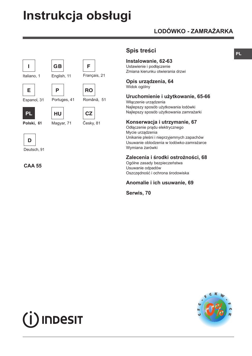Indesit CAA 55 User Manual | Page 61 / 100