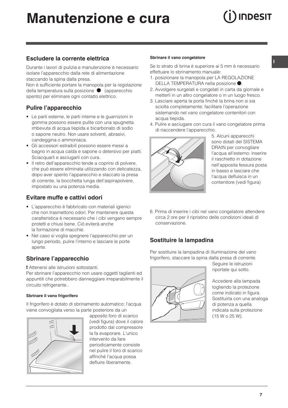 Manutenzione e cura | Indesit CAA 55 User Manual | Page 7 / 100