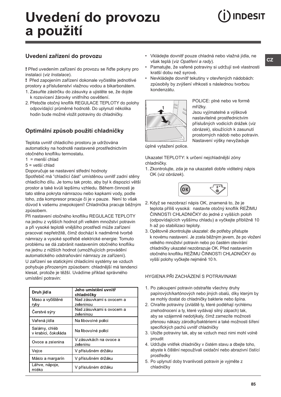 Uvedení do provozu a použití | Indesit CAA 55 User Manual | Page 85 / 100