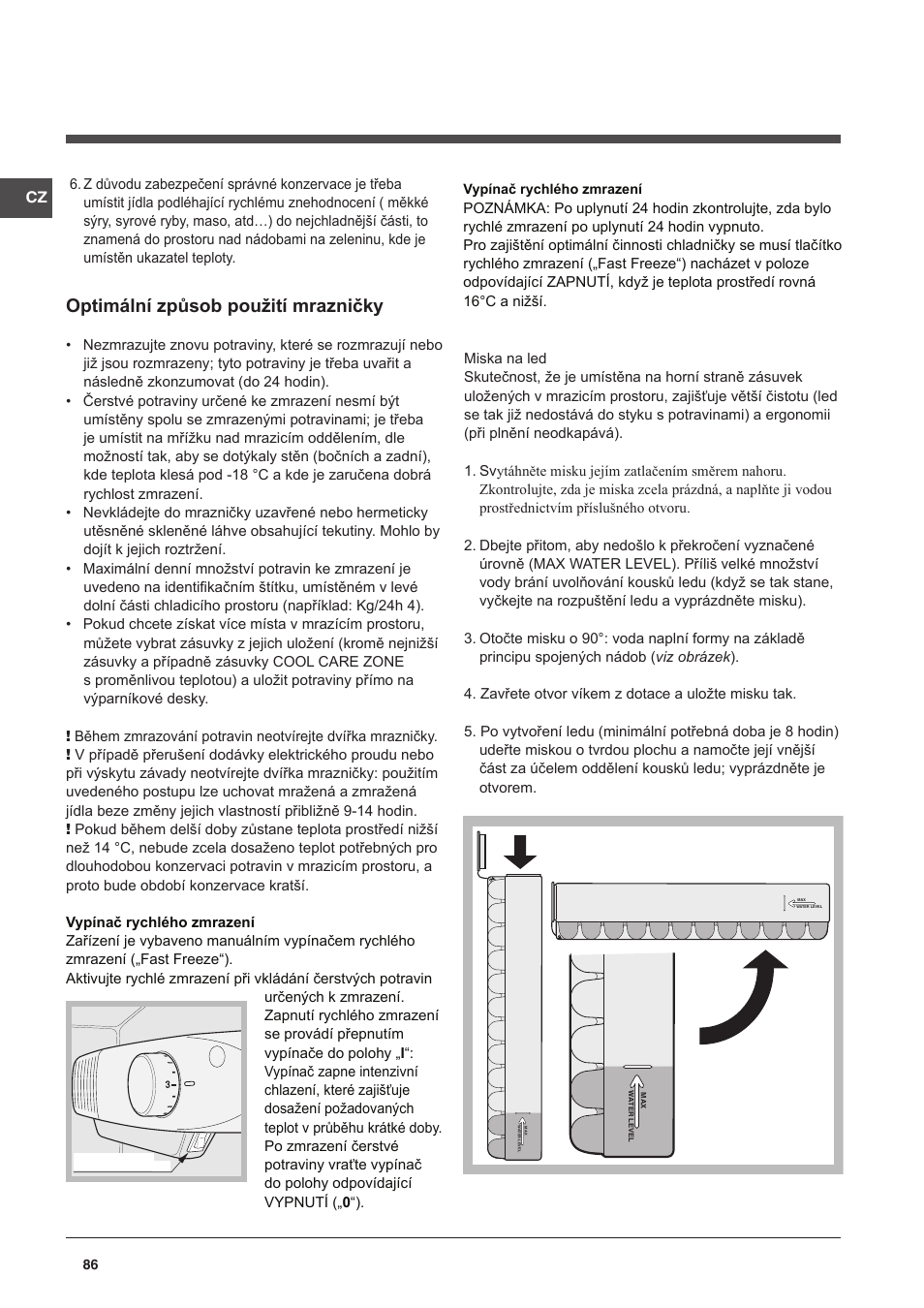 Optimální způsob použití mrazničky | Indesit CAA 55 User Manual | Page 86 / 100
