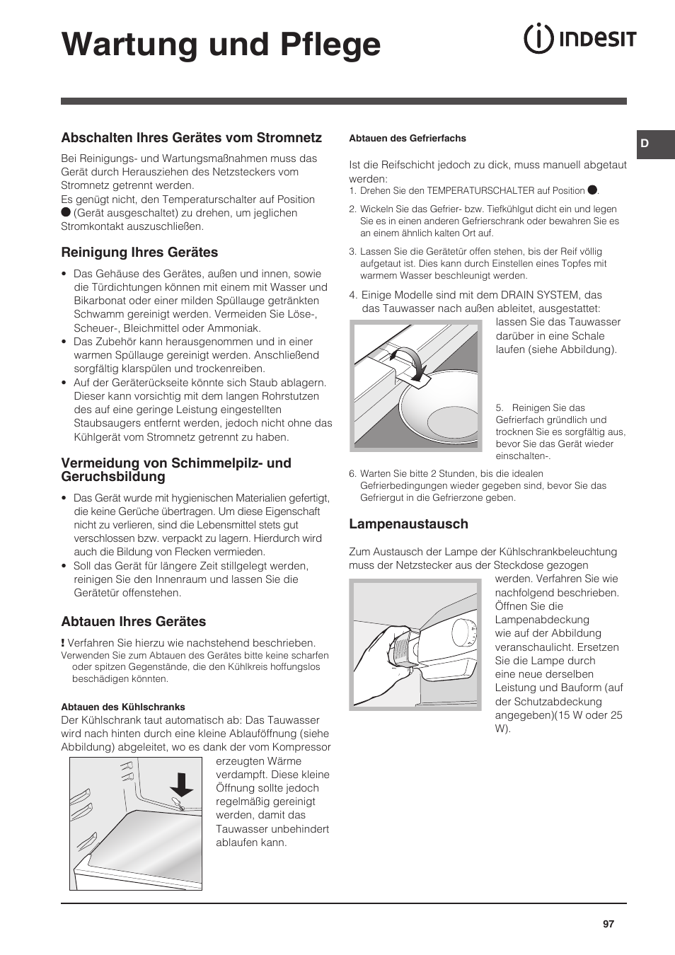 Wartung und pflege | Indesit CAA 55 User Manual | Page 97 / 100