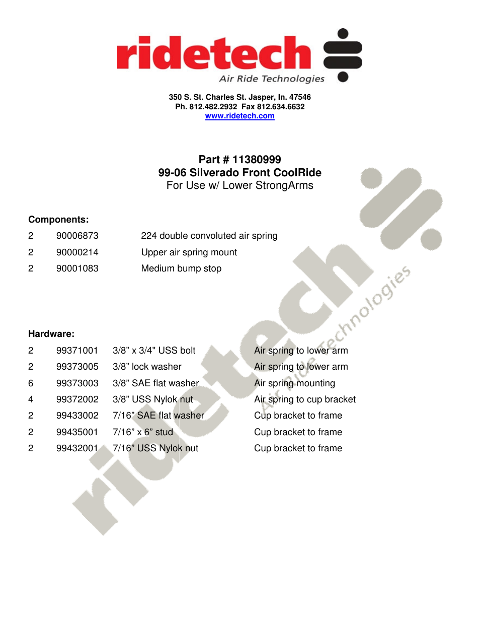 Ridetech 11380999 User Manual | 3 pages