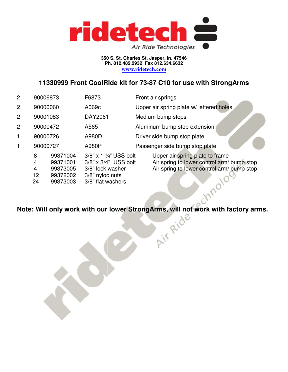 Ridetech 11360999 User Manual | 4 pages