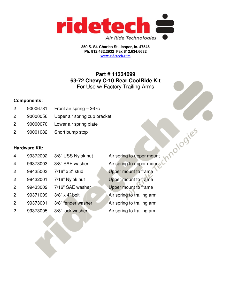 Ridetech 11334099 User Manual | 2 pages