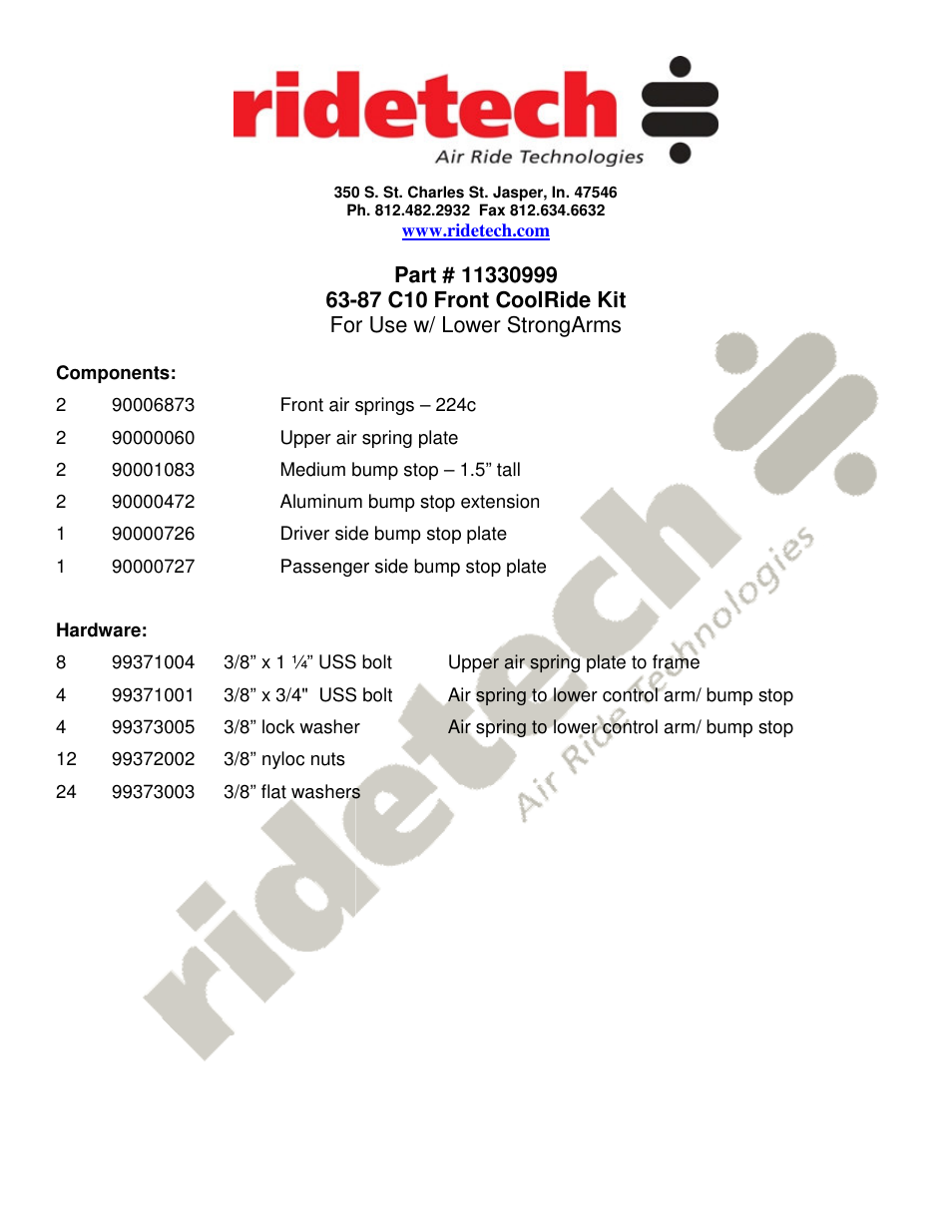 Ridetech 11330999 User Manual | 3 pages