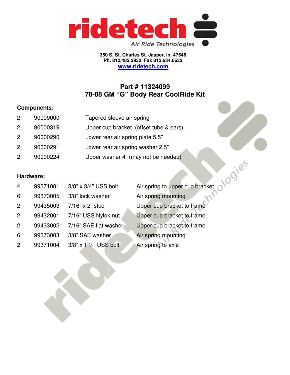 Ridetech 11324099 User Manual | 3 pages