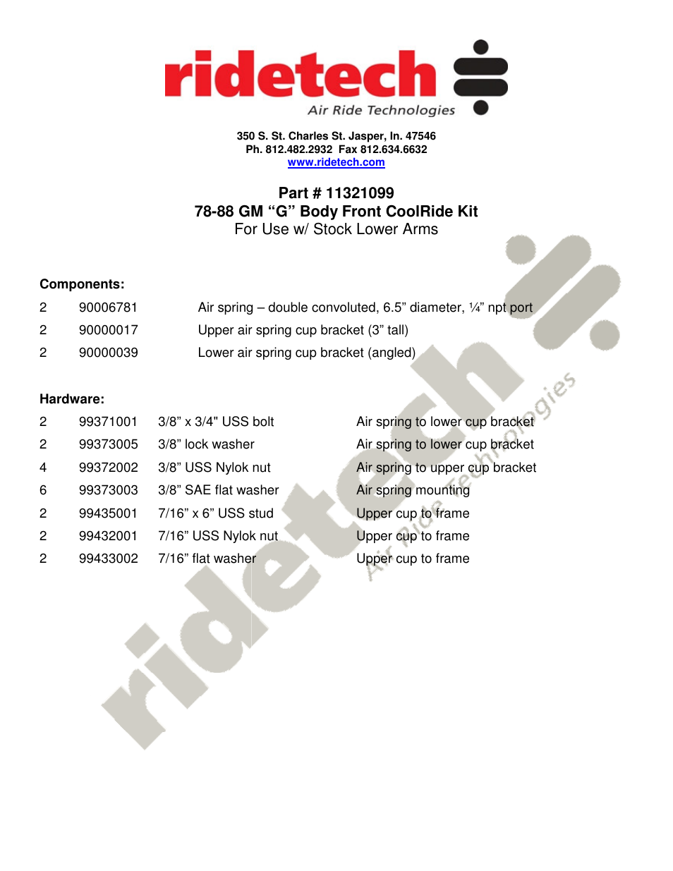 Ridetech 11321099 User Manual | 2 pages