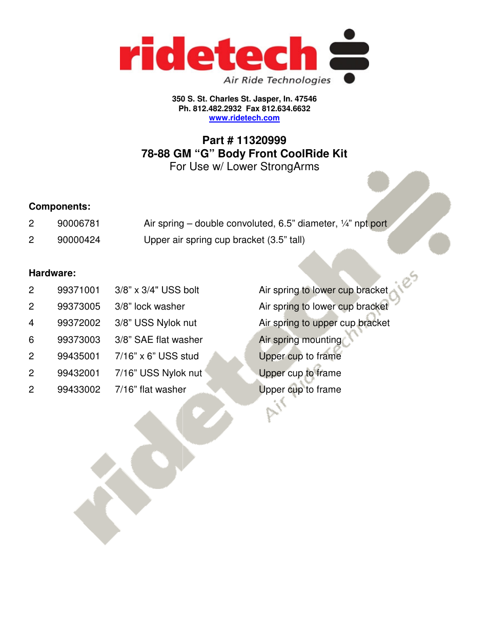 Ridetech 11320999 User Manual | 2 pages