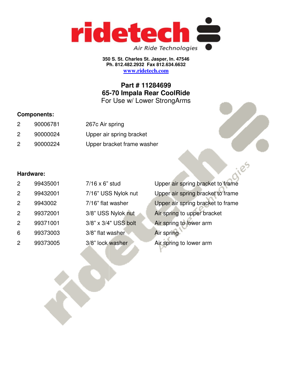 Ridetech 11284699 User Manual | 3 pages