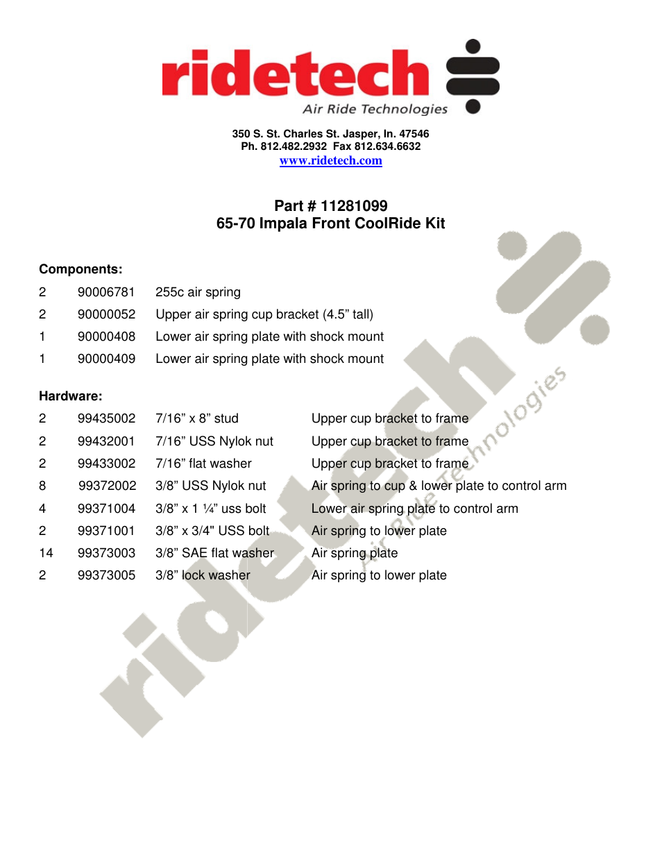Ridetech 11281099 User Manual | 3 pages