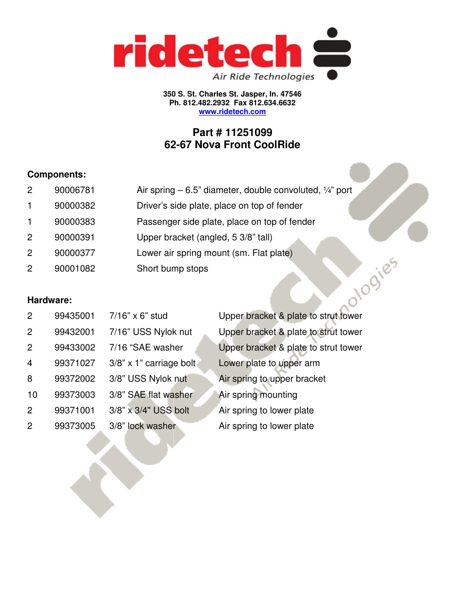 Ridetech 11251099 User Manual | 3 pages