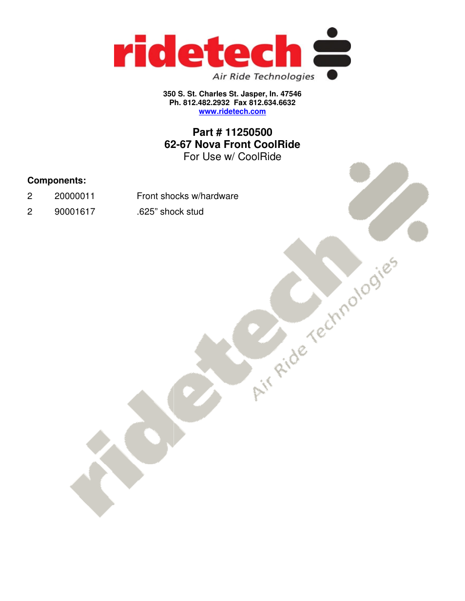 Ridetech 11250500 User Manual | 2 pages