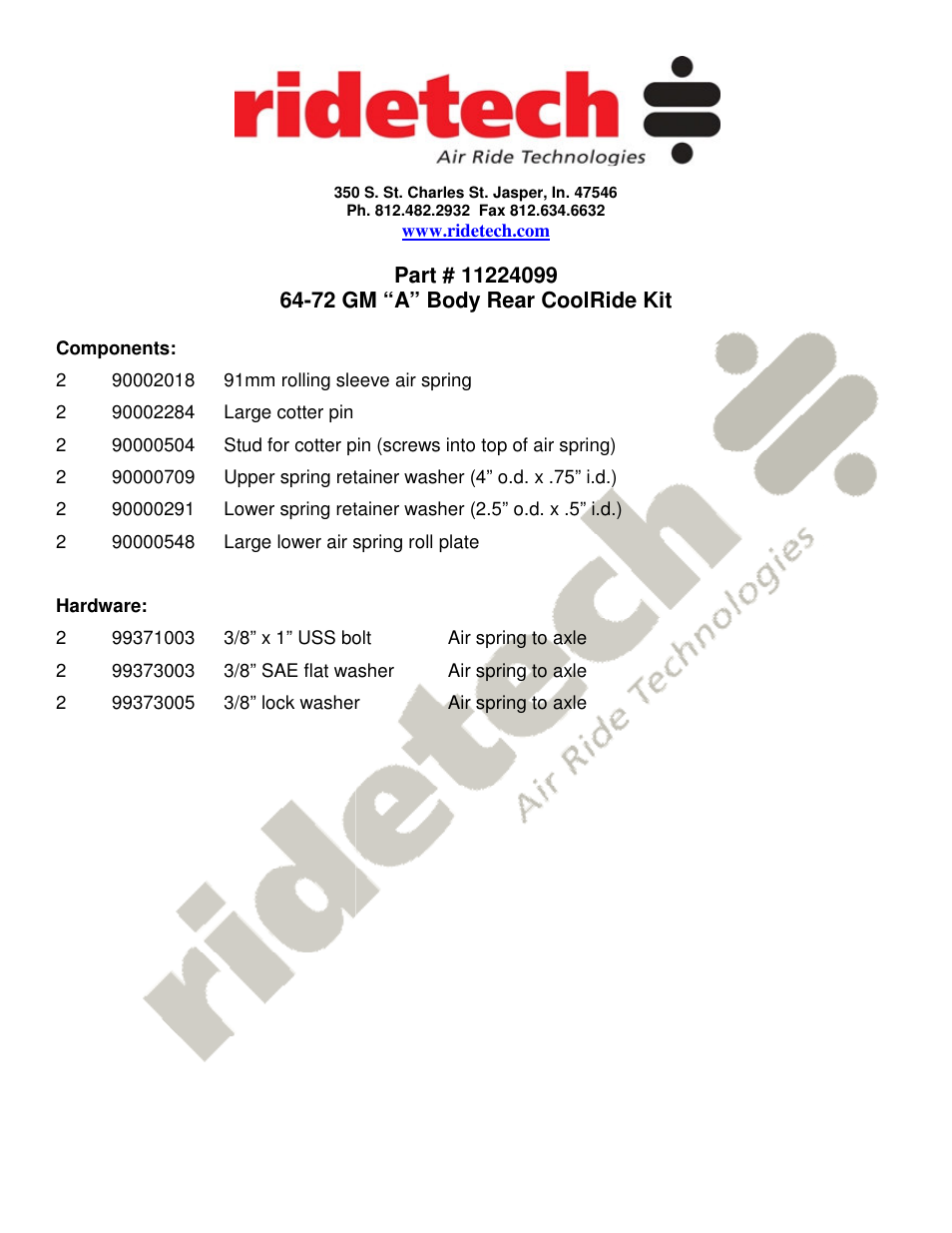 Ridetech 11224099 User Manual | 3 pages