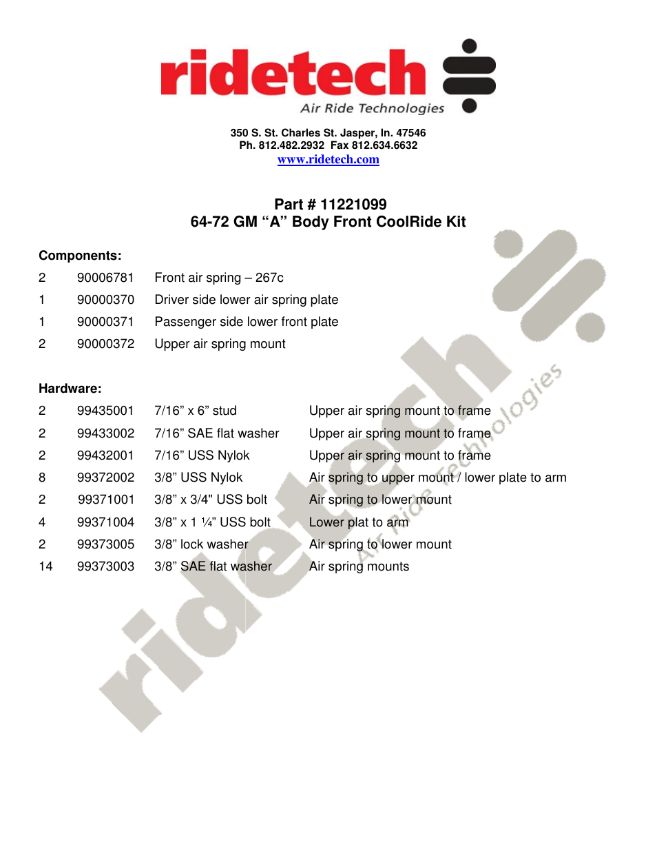 Ridetech 11221099 User Manual | 3 pages