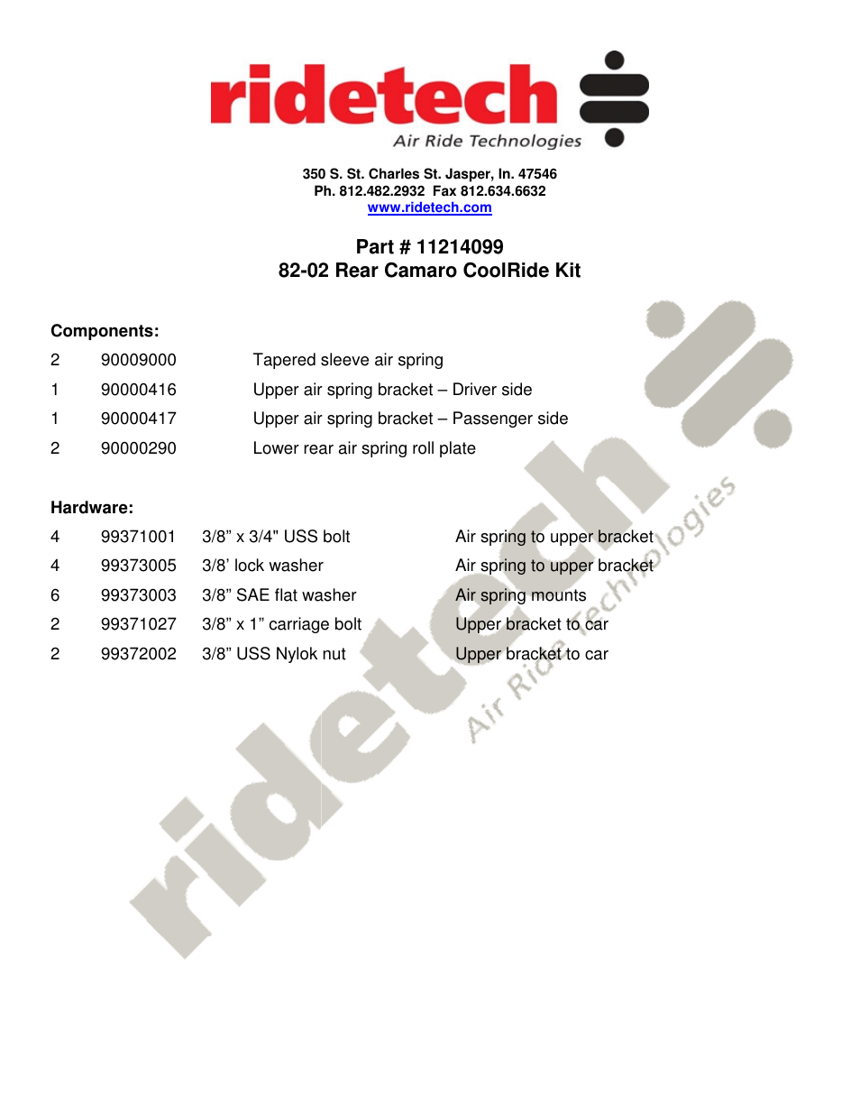 Ridetech 11214099 User Manual | 3 pages