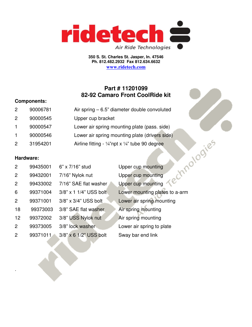 Ridetech 11201099 User Manual | 3 pages