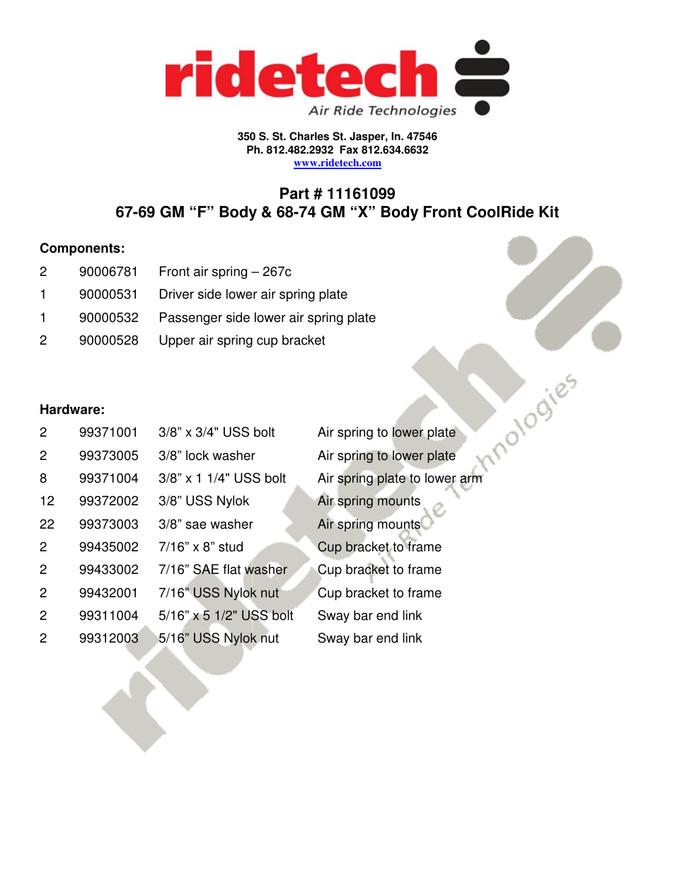 Ridetech 11161099 User Manual | 3 pages