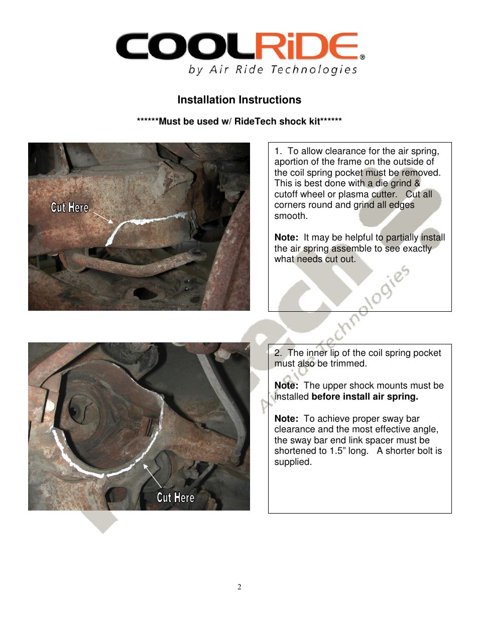 Installation instructions | Ridetech 11161099 User Manual | Page 2 / 3