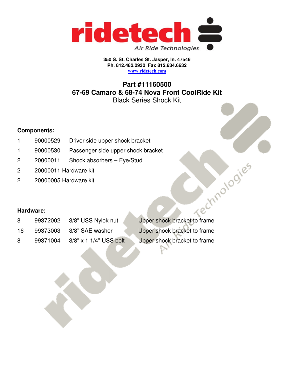 Ridetech 11160500 User Manual | 2 pages