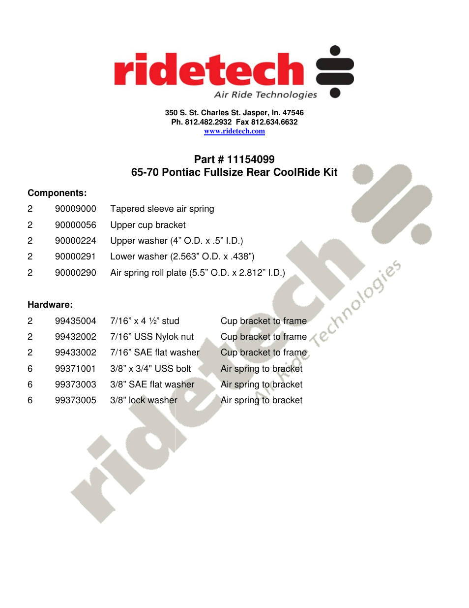 Ridetech 11154099 User Manual | 3 pages