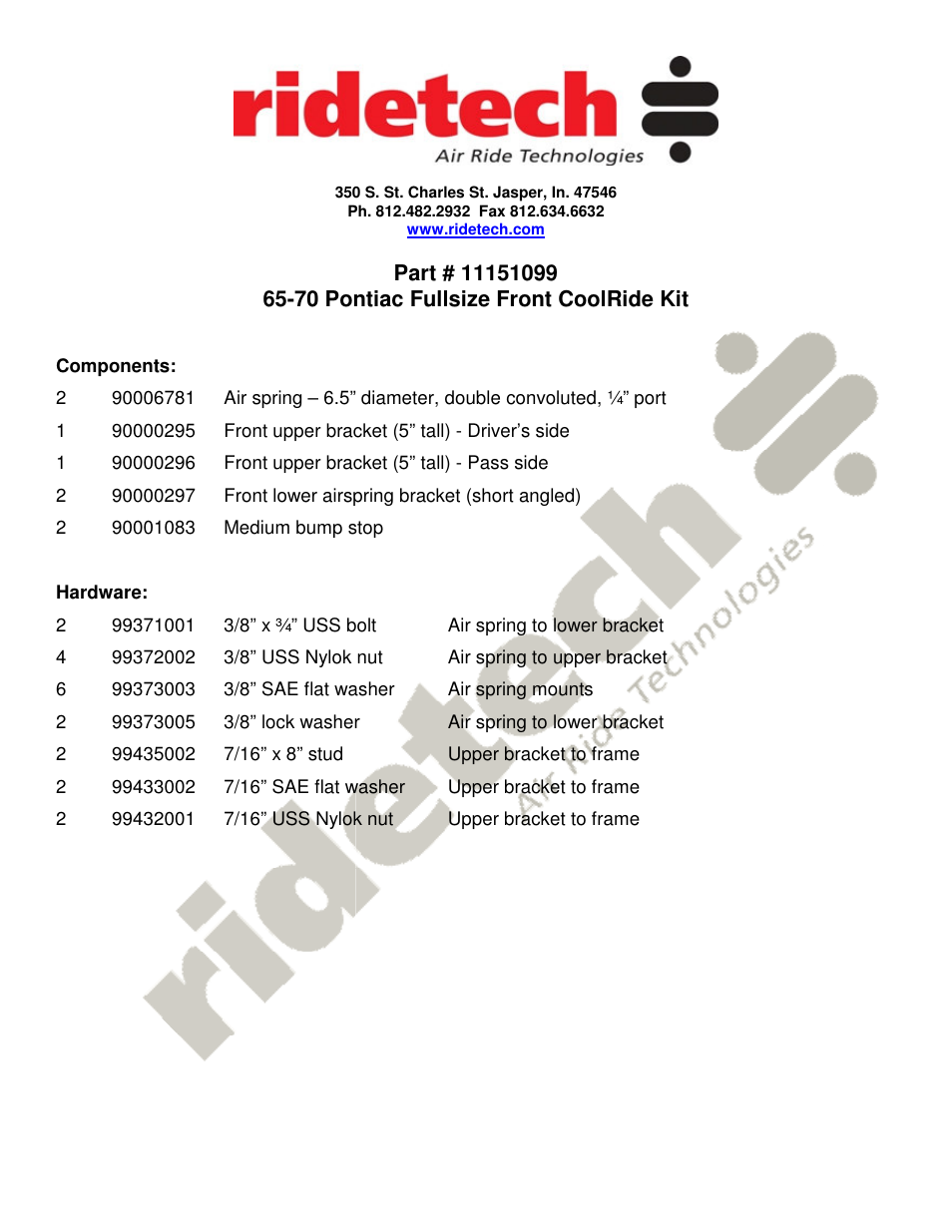 Ridetech 11151099 User Manual | 2 pages