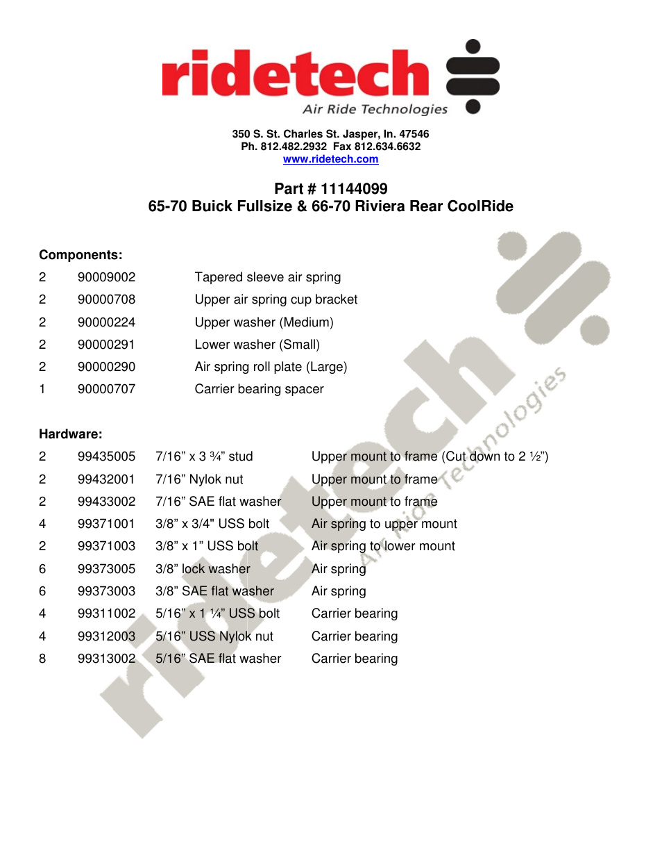 Ridetech 11144099 User Manual | 3 pages