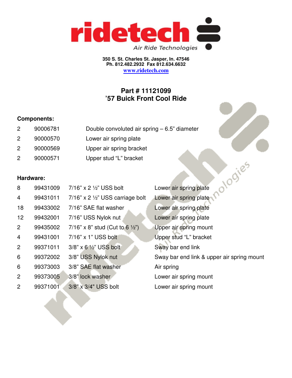 Ridetech 11121099 User Manual | 3 pages