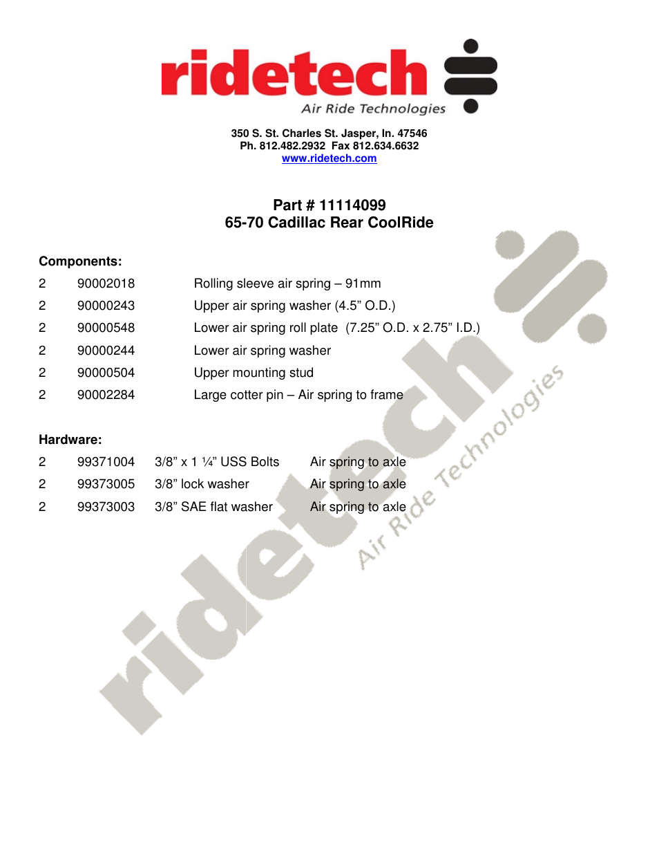 Ridetech 11114099 User Manual | 3 pages