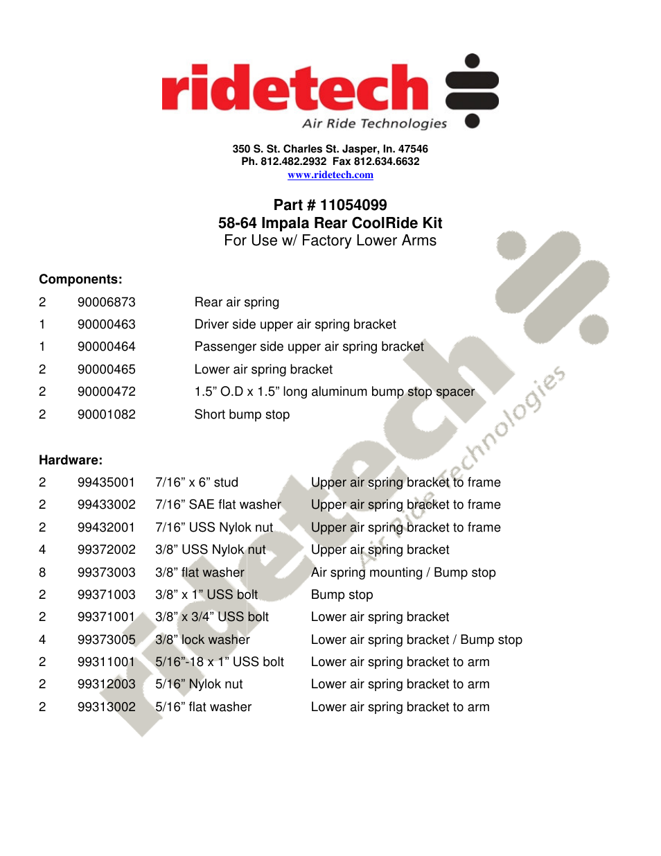 Ridetech 11054099 User Manual | 3 pages