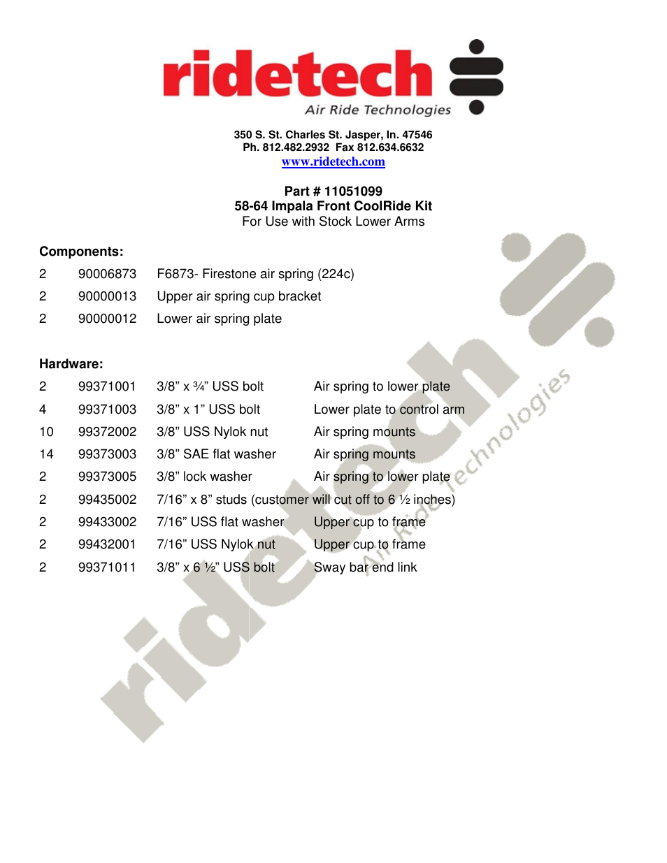 Ridetech 11051099 User Manual | 3 pages