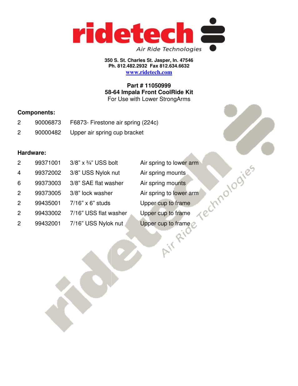 Ridetech 11050999 User Manual | 3 pages
