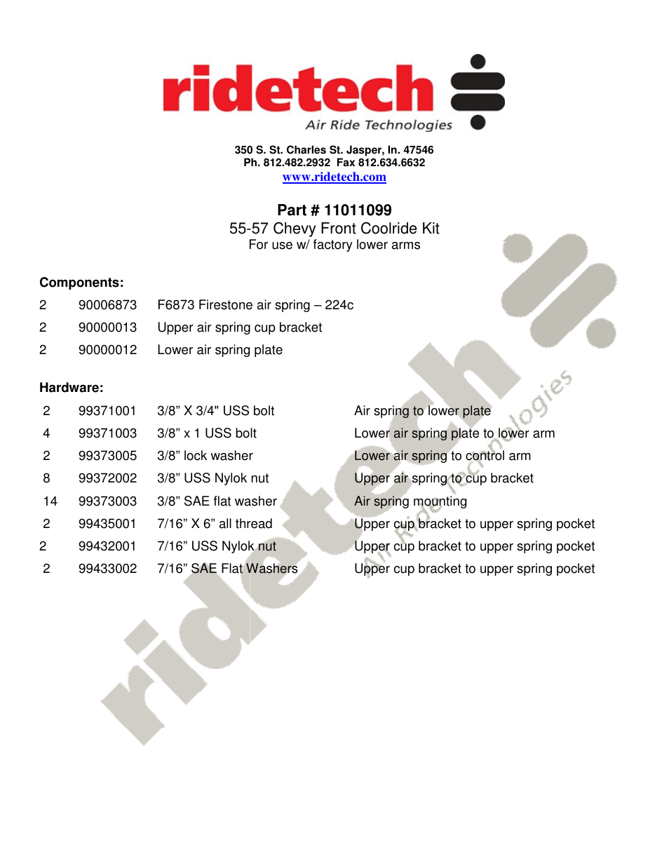 Ridetech 11011099 User Manual | 3 pages