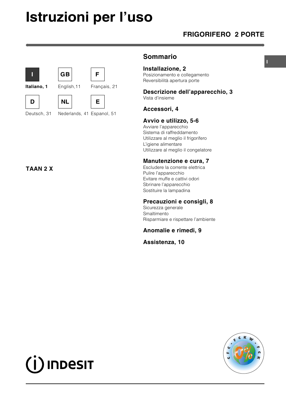 Indesit TAAN 2 X User Manual | 60 pages