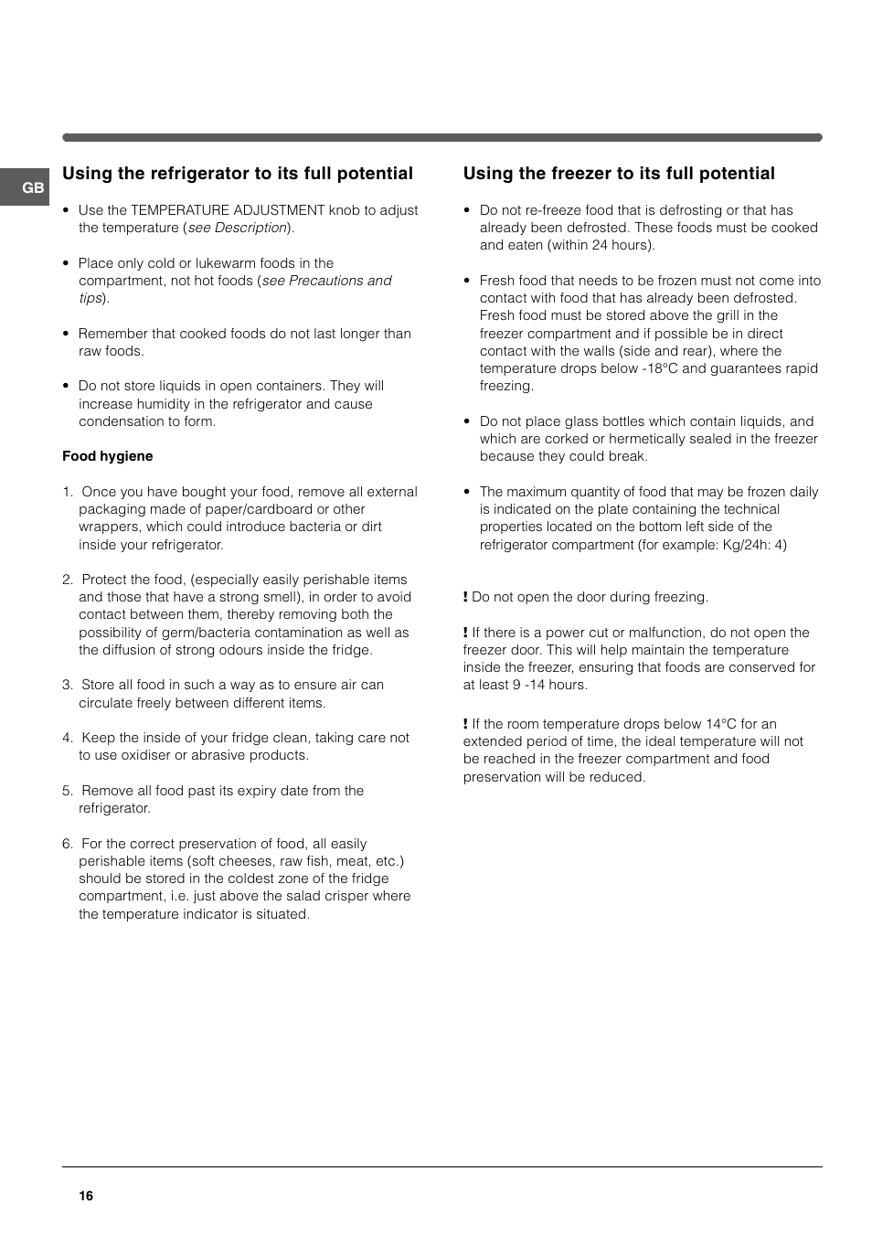 Using the refrigerator to its full potential, Using the freezer to its full potential | Indesit TAAN 2 X User Manual | Page 16 / 60