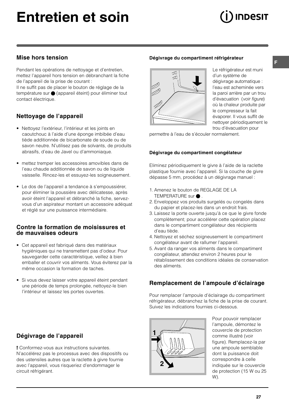 Entretien et soin | Indesit TAAN 2 X User Manual | Page 27 / 60