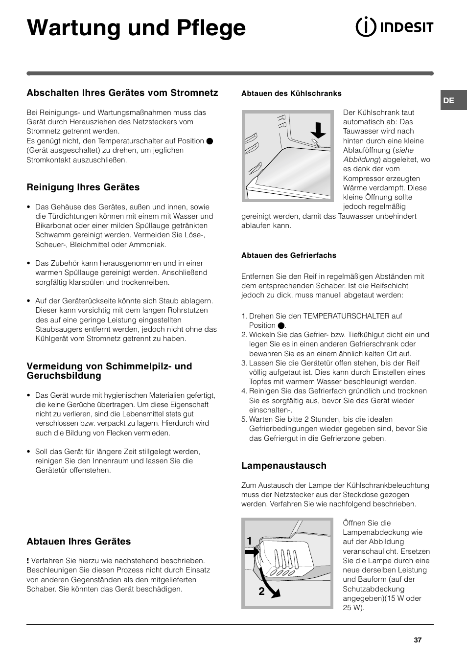 Wartung und pflege | Indesit TAAN 2 X User Manual | Page 37 / 60
