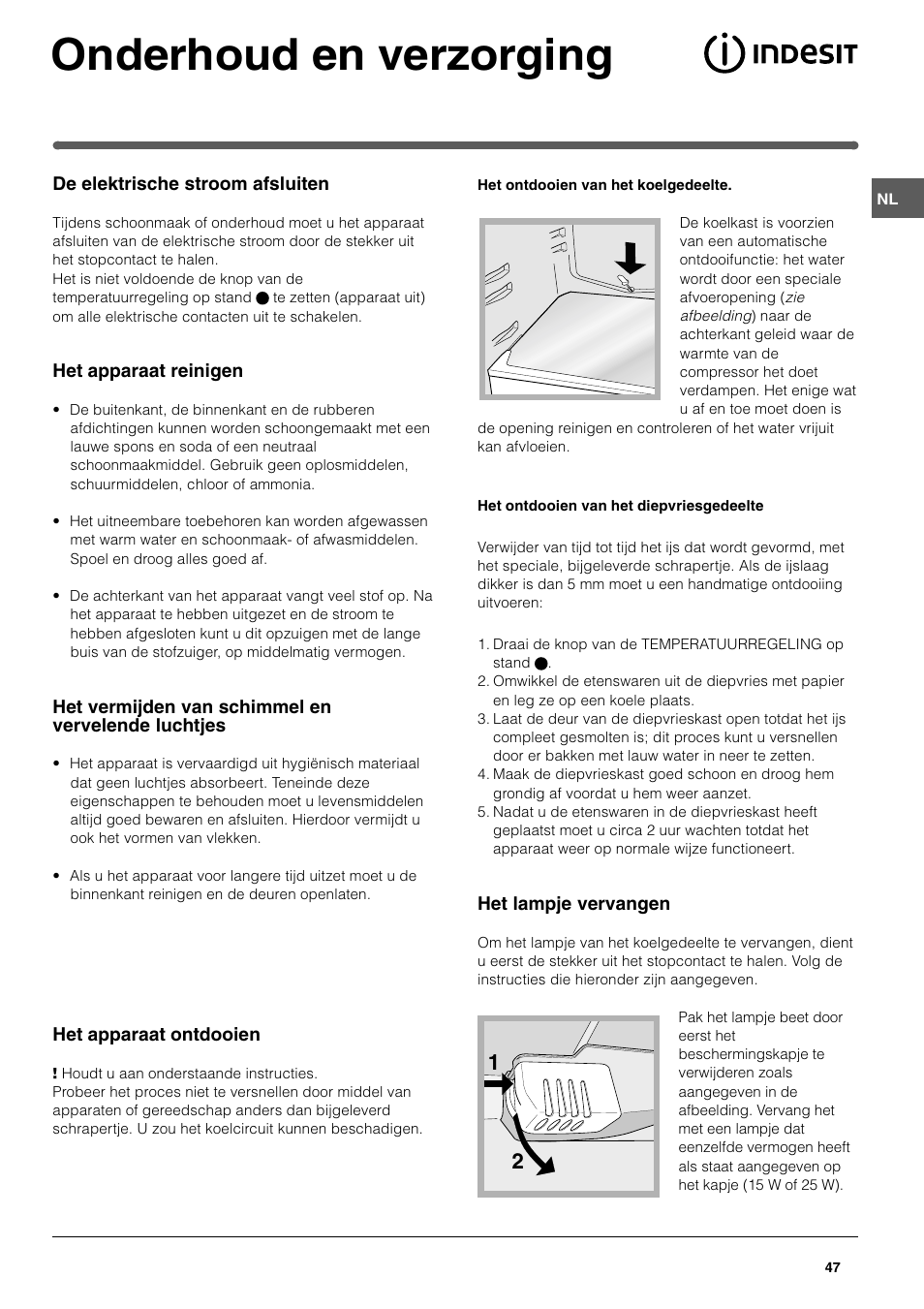Onderhoud en verzorging | Indesit TAAN 2 X User Manual | Page 47 / 60