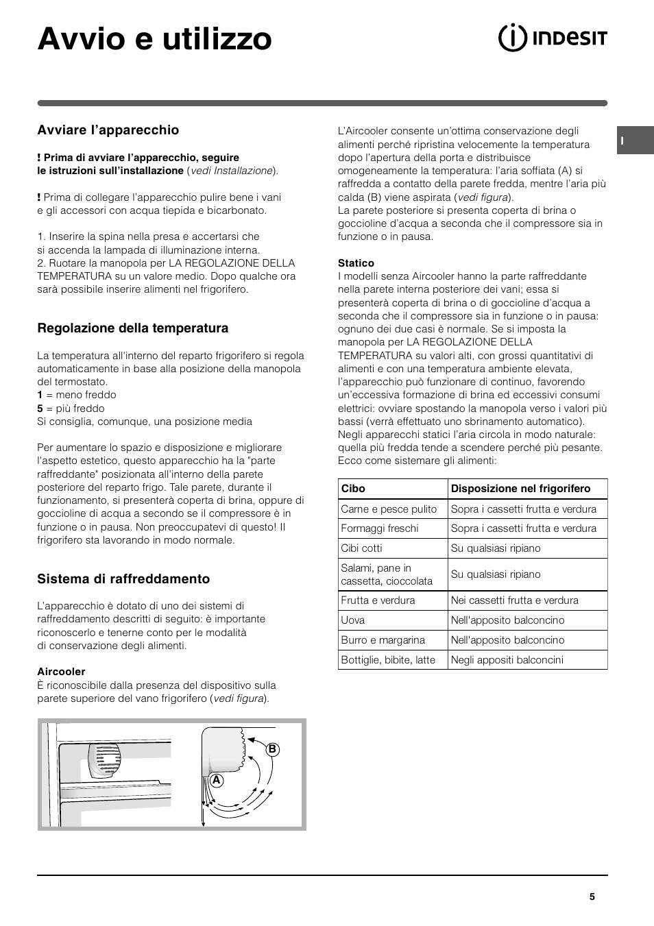 Avvio e utilizzo | Indesit TAAN 2 X User Manual | Page 5 / 60