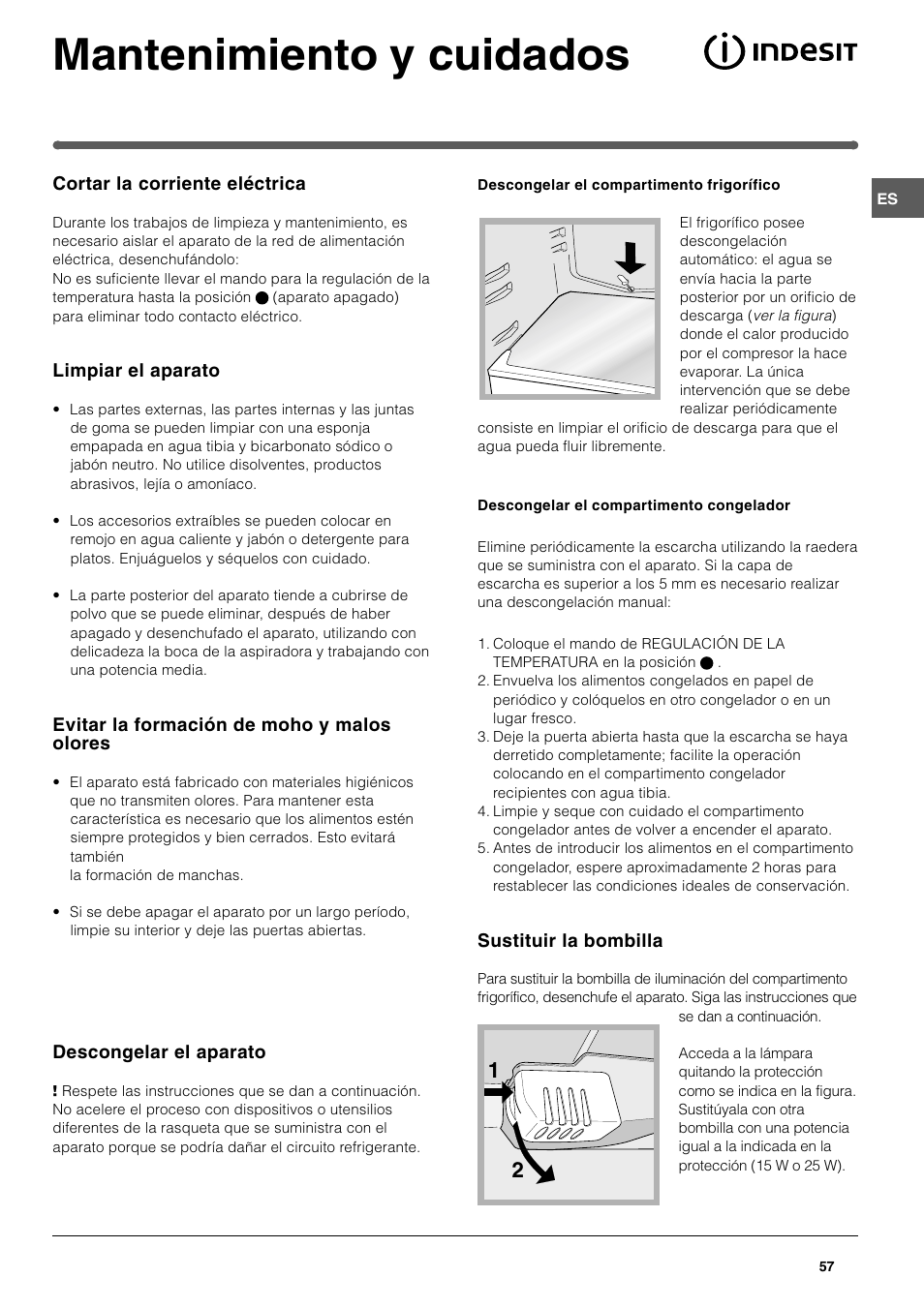 Mantenimiento y cuidados | Indesit TAAN 2 X User Manual | Page 57 / 60