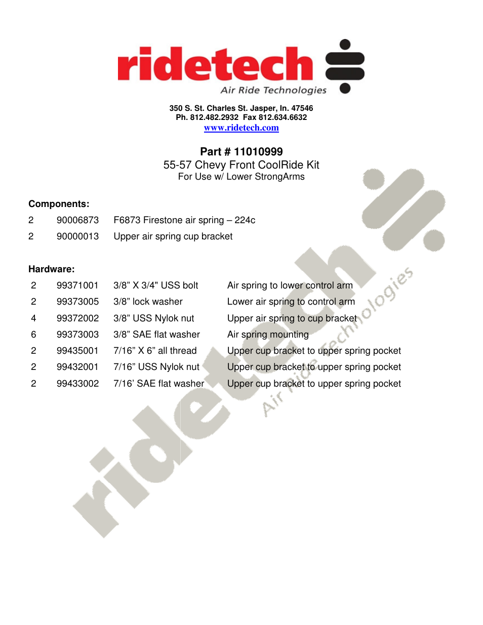 Ridetech 11010999 User Manual | 3 pages