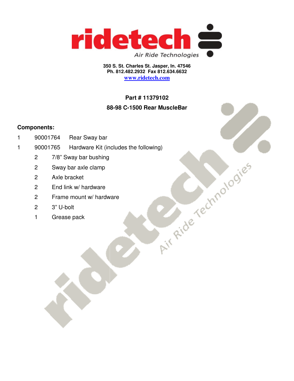 Ridetech 11379102 User Manual | 3 pages