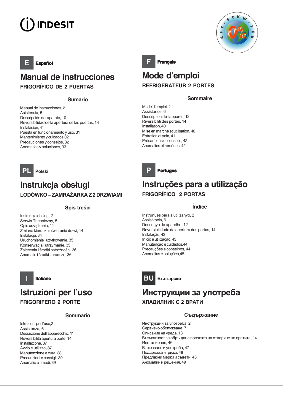 Manual de instrucciones, Istruzioni per l’uso, Mode d’emploi | Instruções para a utilização | Indesit RAA 24 N User Manual | Page 2 / 52