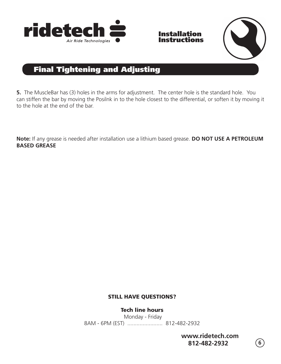 Installation instructions | Ridetech 11059102 User Manual | Page 6 / 6