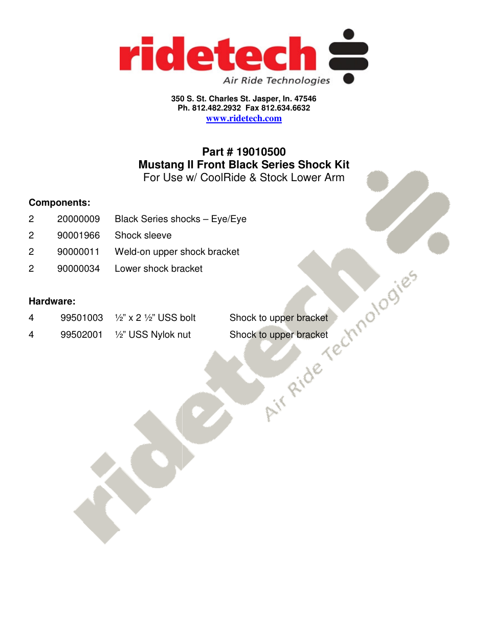 Ridetech 19010500 User Manual | 2 pages