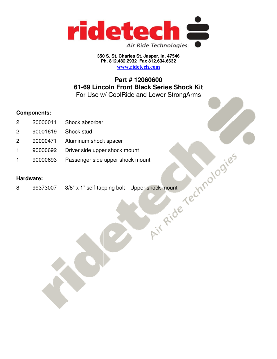 Ridetech 12060600 User Manual | 2 pages