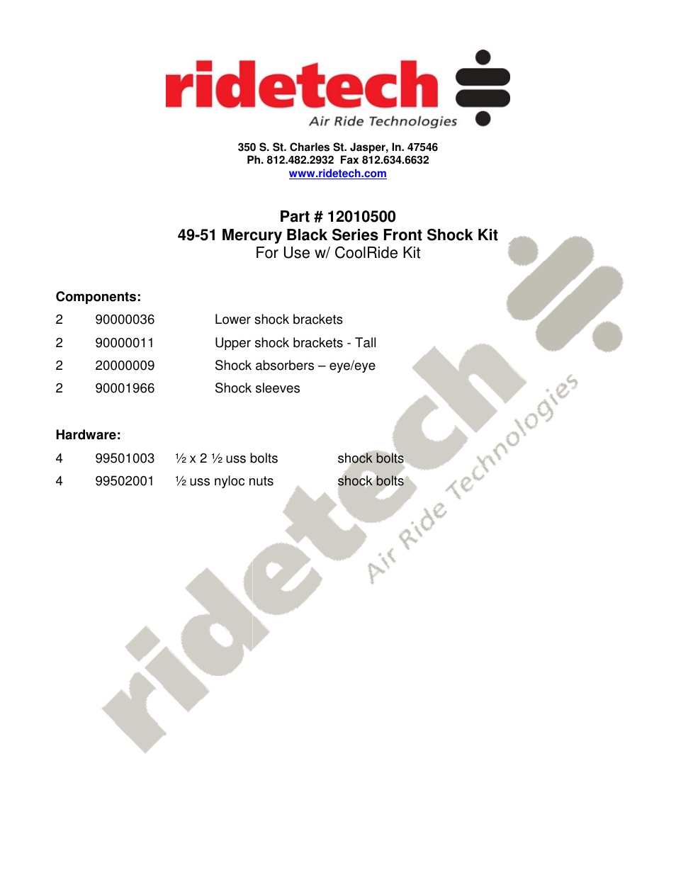 Ridetech 12010500 User Manual | 2 pages