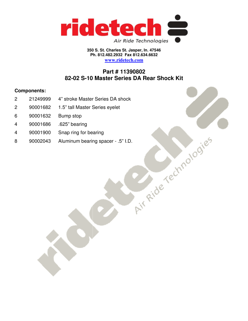 Ridetech 11390802 User Manual | 2 pages