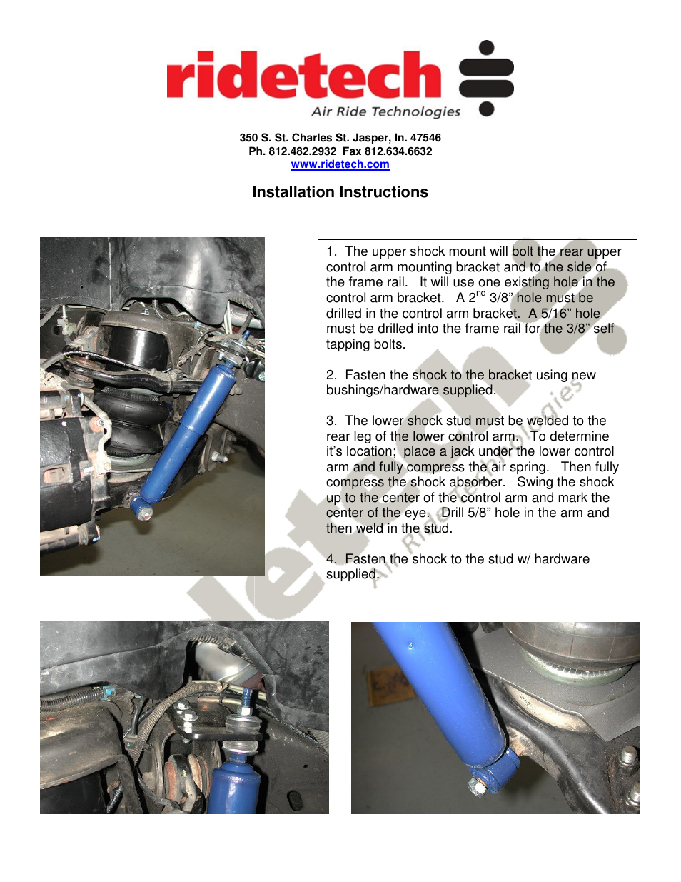 Installation instructions | Ridetech 11380500 User Manual | Page 2 / 2