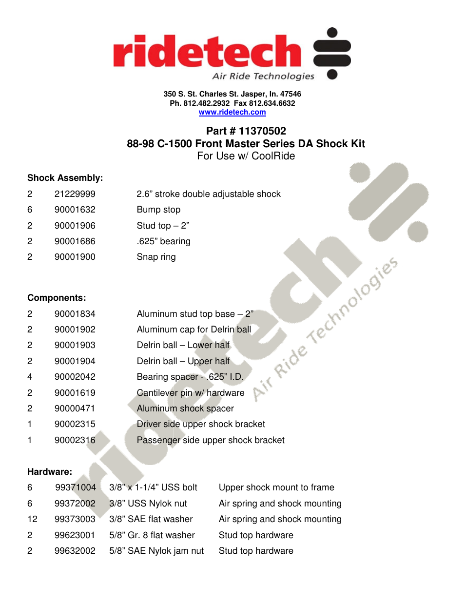 Ridetech 11370502 User Manual | 4 pages