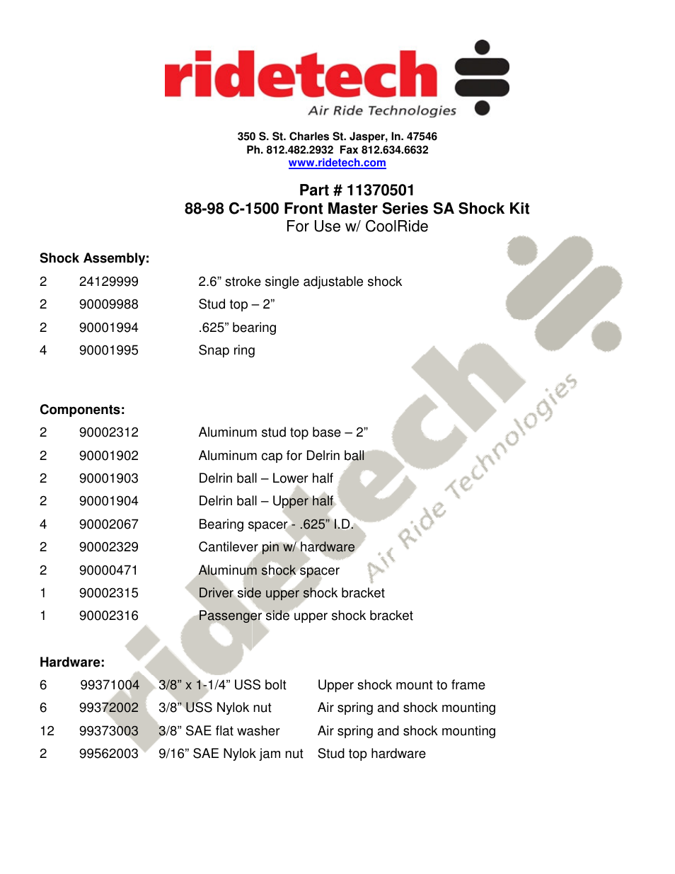 Ridetech 11370501 User Manual | 3 pages